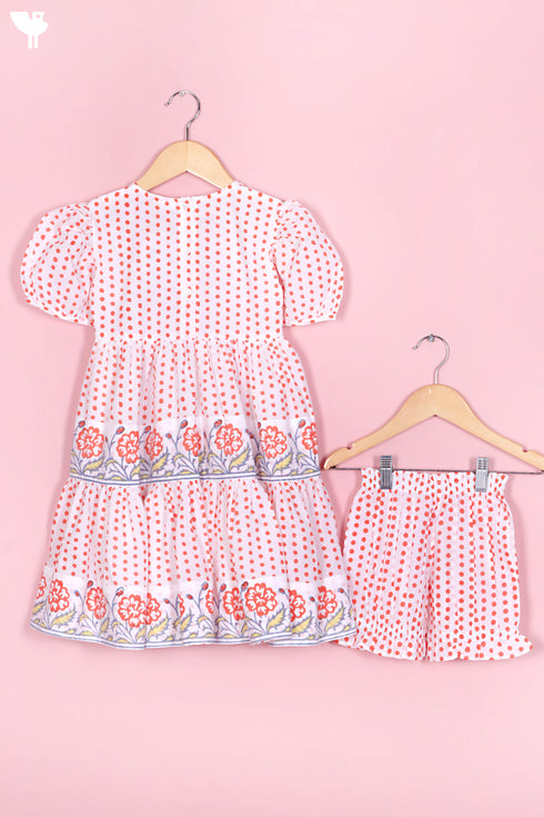 Cotton Frock & Shorts Set In Block Print
